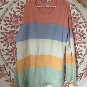 Oversized style, xl sized sweater, with pastel rainbow stripes. :)